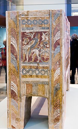 Painting on limestone sarcophagus of religious rituals from Hagia Triada - Heraklion AM - 05