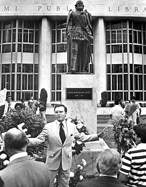 Ponce de Leon statue at the Miami Public Library - Miami, Florida