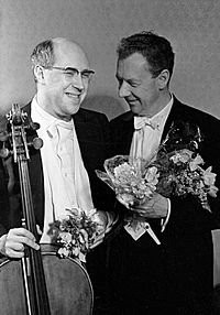 RIAN archive 25562 Mstislav Rostropovich and Benjamin Britten after a concert