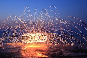 Spinning fiery steel wool 