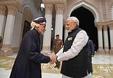 The Prime Minister, Shri Narendra Modi meeting the Sultan of Oman, Sultan Qaboos bin Said Al Said, at Bait Al Baraka, in Muscat, Oman on February 11, 2018