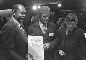 Tom Bradley, Otis Chandler, and Hugh Hefner, 1980