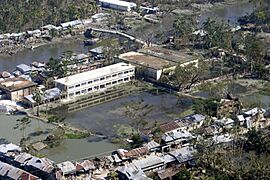 US Navy 071120-M-8966H-005 An aerial view over southern Bangladesh reveals extensive flooding as a result of Cyclone Sidr