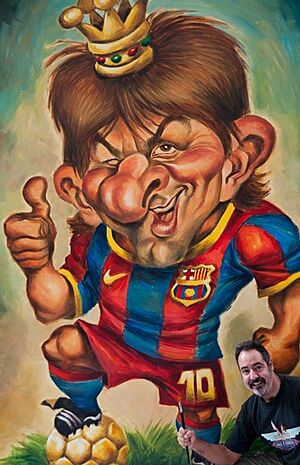 Vizcarra con la caricatura de Leo Messi