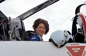 Astronaut Sally K. Ride, STS-7 mission specialist, in a T-38 jet