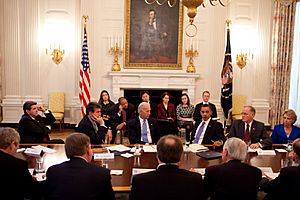 Barack Obama and Joe Biden speak to a bipartisan group of governors, 2010