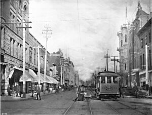Corner of San Diego's Fifth Street and F Street, looking north, ca.1903 (CHS-9776)