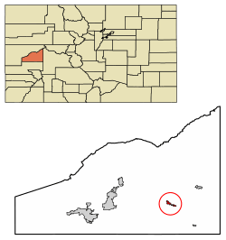 Location of Hotchkiss in Delta County, Colorado.