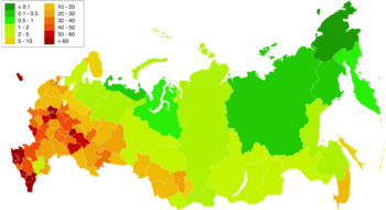 Federal subjects of Russia by population dencity edited