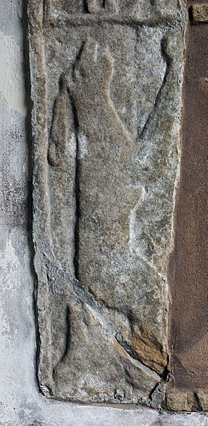 Hare gravestone in Llanyblodwel church porch closeup