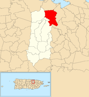 Location of Juan Sánchez within the municipality of Bayamón shown in red