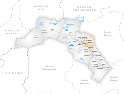 Karte Gemeinden des Bezirks Leventina 2005