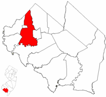 Hopewell Township highlighted in Cumberland County. Inset map: Cumberland County highlighted in the State of New Jersey.