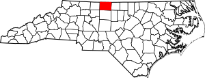 Map of North Carolina highlighting Rockingham County
