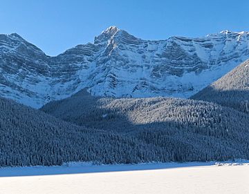 Mount Sarrail from Upper Kananaskis lake Alberta winter 2017.jpg