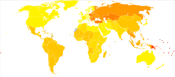 Musculoskeletal diseases world map - DALY - WHO2004
