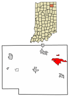 Location of Kendallville in Noble County, Indiana.