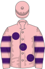 Pink, large purple spots, hooped sleeves