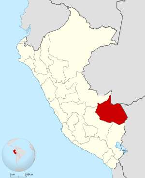 Location of the department of Madre de Dios in Peru