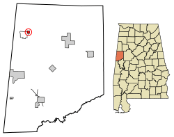 Location of Ethelsville in Pickens County, Alabama.