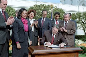 President Ronald Reagan at the Signing Ceremony for Martin Luther King Holiday Legislation