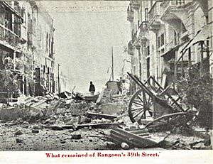 Rangoon, 39th Street after Japanese bombing December 1941