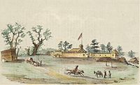 Sutter's Fort colored engraving 1849