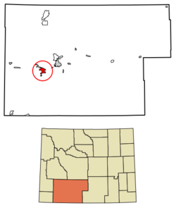 Location of Green River in Sweetwater County, Wyoming.