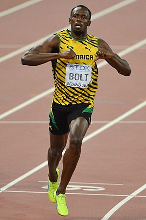 Usain Bolt after 200 m final Beijing 2015