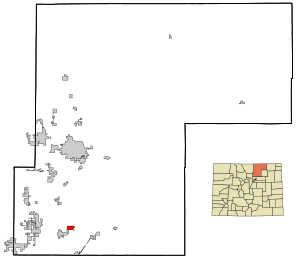 Location of the Aristocrat Ranchettes CDP in Weld County, Colorado.