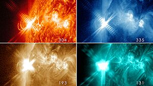 X3.2 Solar flare on 2013-05-14 at four wavelengths
