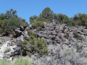 Adobe Hills - basaltic outcrop along Dobie Meadows Rd in Mono County, California