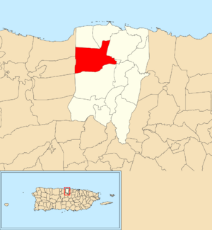 Location of Algarrobo within the municipality of Vega Baja shown in red