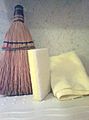 Broom, sponge and towel