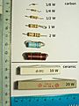 Carbon and ceramic resistors of different power ratings