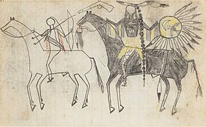 Cheyenne ledger book of pictographic drawings. The Bowstring Warrior Society Ledger