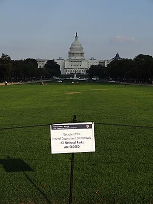 Closed lawn of National Mall with US Capitol in background; Washington, DC; 2013-10-06
