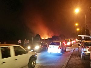 Congestion vehicular Camino Nuevo Incendio forestal 2023 - Villa Jerusalen y Quilmo - Chillan
