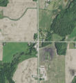Cropped aerial view of Slovan and vicinity in the town of Casco in Kewaunee County, Wisconsin 2020