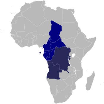 ECCAS and CEMAC membership in Africa.      ECCAS and CEMAC      ECCAS only