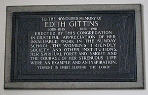 Edith Gittins memorial tablet, Great Meeting Unitarian Chapel, Leicester