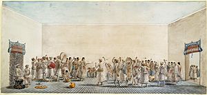 Holi being played in the courtyard, ca 1795 painting