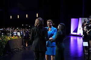 Karen Bass sworn in as Mayor of Los Angeles by Vice President Kamala Harris.