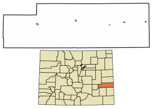 Location of the Towner CDP in Kiowa County, Colorado.