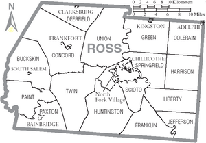 Map of Ross County Ohio With Municipal and Township Labels
