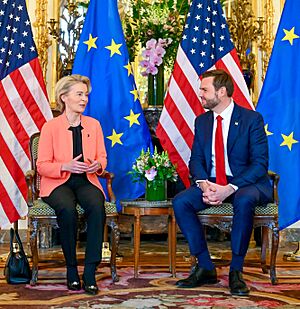 Meeting between Ursula von der Leyen & J. D. Vance - AI Action Summit, Paris, France - 2025 (cropped)