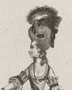 Mrs Bulkley in pompadour headdress with feathers