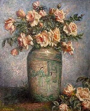 Muller-Ury - Still Life With Chinese Vase And Pink Roses