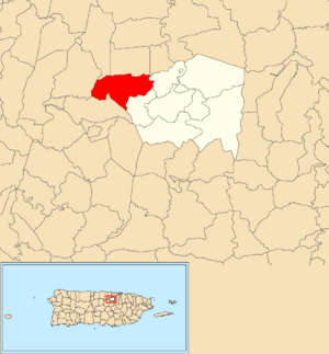 Location of Río Lajas within the municipality of Toa Alta shown in red