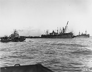 SC 231832 Liberty Ships and other freighters in Le Havre Harbor (cropped)
